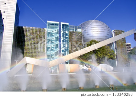 Nagoya City Science Museum Planetarium and rainbow over the fountain 133340293