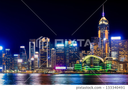 Hong Kong Victoria Harbour Central area at night 133340491