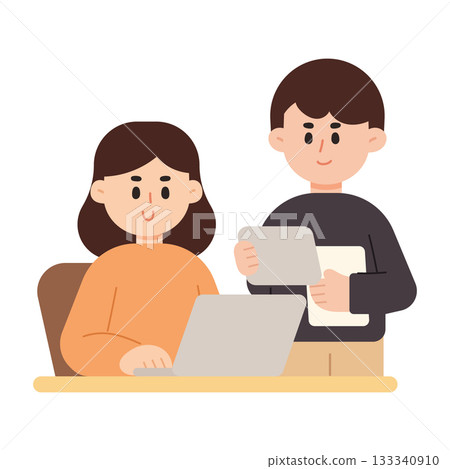 Flat cartoon illustration of office workers collaborating. Co-working and working space concept Flat cartoon illustration of office workers collaborating. Co-working and working space concept 133340910