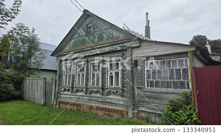 Historic wooden house in Pavlovsky Posad Russia surrounded by lush greenery 133340951