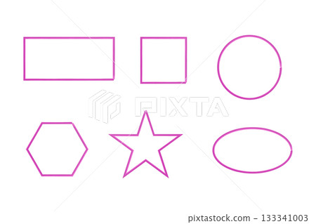 Set of Six Outline Geometric Shapes in Pink: Rectangle, Square, Circle, Hexagon, Star, and Oval. 133341003