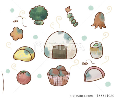 Illustration set of damaged bento side dishes that can be used for food education Illustration set of damaged bento side dishes that can be used for food education 133341080