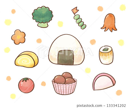 一套可愛的便當配菜插圖，用於食品教育 133341202
