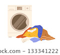 Washing machine and pile of dirty laundry. Flat vector isolated illustration 133341222
