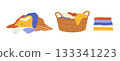 Pile of dirty laundry. Laundry basket and stack of clean clothes. Flat vector isolated illustration 133341223