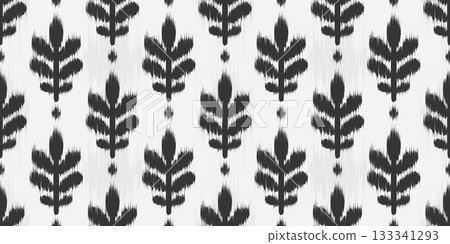 Ikat seamless pattern with floral motif. Abstract vector tribal rug textured design. Traditional orient ornament for textile. Decorative Uzbekistan background. Ikat seamless pattern with floral motif. Abstract vector tribal rug textured design. Traditional orient ornament for textile. Decorative Uzbekistan background. 133341293