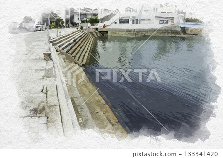 Watercolor style, Akinada Tobishima Kaido, Shimokamagari Island, Sannose area, Nagaganki, Kure City, Hiroshima Prefecture 133341420