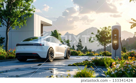 未來電動車在家用充電站充電的設想圖 133341424