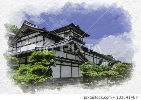 水彩風格、秋田飛島街道、下鐮裡島、廣島縣吳市白雪路亂頭閣博物館 133341467