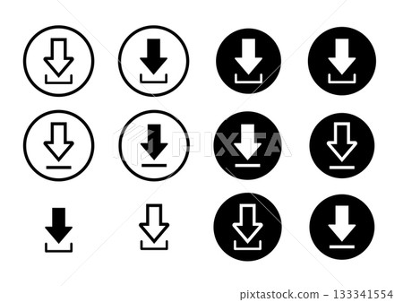 Collection of Download Icons: Arrow and Line Symbol in Various Styles. Collection of Download Icons: Arrow and Line Symbol in Various Styles. 133341554