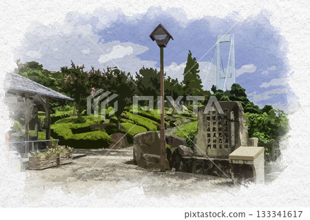 Watercolor style, Akinada Tobishima Kaido, Shimokamagari Island, Shirasaki Garden, Kure City, Hiroshima Prefecture 133341617