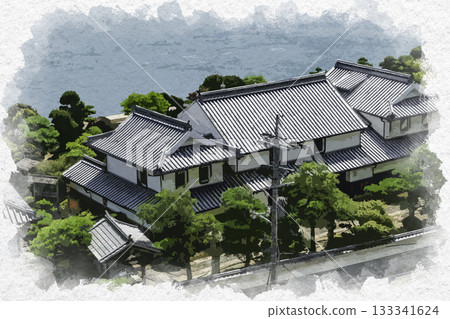 廣島縣吳市秋田飛島街道、下鐮裡島、松濤園、明里屋形的水彩畫 133341624