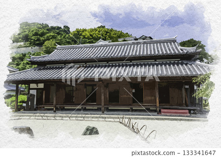 Watercolor painting of the Akinada Tobishima Kaido, Shimokamagari Island, Shotoen Garden, Kamagari Guardhouse, Kure City, Hiroshima Prefecture 133341647