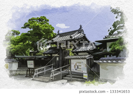 Watercolor painting of Akinada Tobishima Kaido, Shimokamagari Island, Shotoen Garden, Kure City, Hiroshima Prefecture 133341653