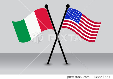 Crossed Waving Flags of Italy and the USA (United States of America) Symbolizing Alliance. 133341654