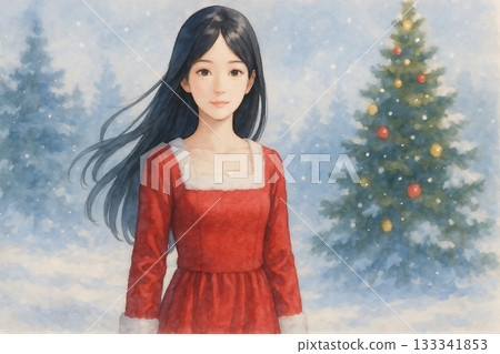 Christmas and a woman with a soft atmosphere, watercolor style 133341853