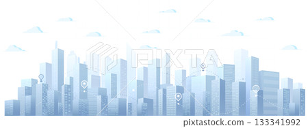 City panorama. GPS navigation to pins and multiple markers. Abstract horizontal background cityscape. Buildings of business district. Editable vector illustration City panorama. GPS navigation to pins and multiple markers. Abstract horizontal background cityscape. Buildings of business district. Editable vector illustration 133341992