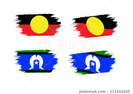 Grunge Brush Stroke Flags: Australian Aboriginal and Torres Strait Islander Flags. 133342030