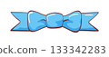 Blue flat bow or bow tie, horizontal ribbon 133342283