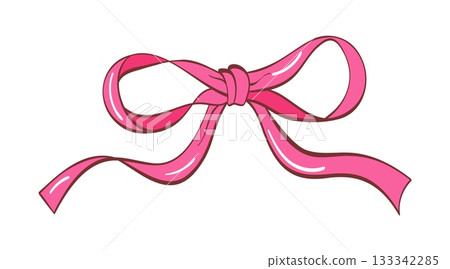 Flowy thin pink ribbon, freely tied bow 133342285