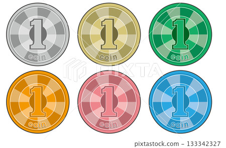 1 yen coin surface (concentrated line design / standard colors: gold, green, pink, blue, orange) 1 yen coin surface (concentrated line design / standard colors: gold, green, pink, blue, orange) 133342327