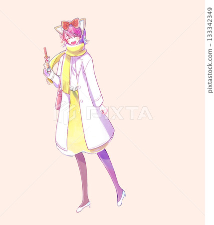 Women playing at theme parks, eating and walking, winter 133342349