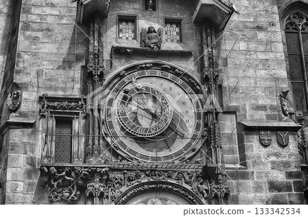 The astronomical clock showing the time in Prague, Czech Republic 133342534
