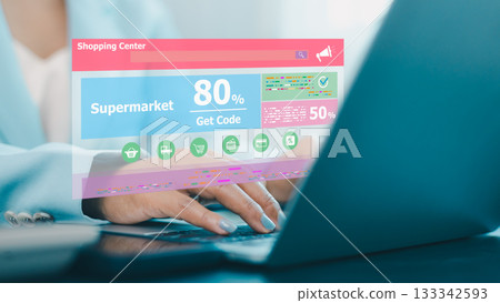 Ecommerce digital shopping interface with discount coupon and online deal display 133342593