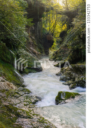 stormy stream in a mountain gorge stormy stream in a mountain gorge 133342753
