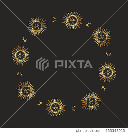 Gold sun and moon circle in celestial tarot style 133342913