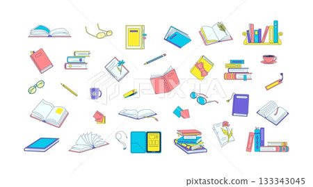 Books and study related colorful objects Books and study related colorful objects 133343045