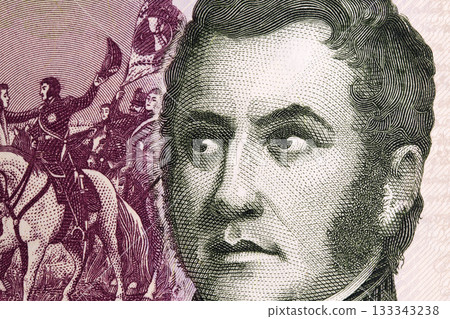 Jose de San Martin a closeup portrait from Argentine money 133343238