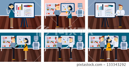 Set color cartoon vector illustration for presenting on flipchart in office 133343292
