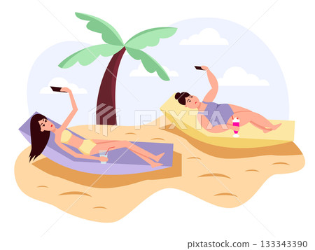 Girl with laptop in a cloud of social networks. Cartoon icon. 133343390