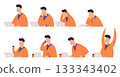 Set of poses businessman with different emotions and expressions. Color vector illustration 133343402