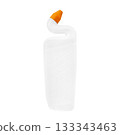 White toilet cleaner bottle with orange cap. Isolated on white background. 133343463