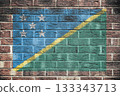 Solomon Islands flag on old brick wall background 133343713