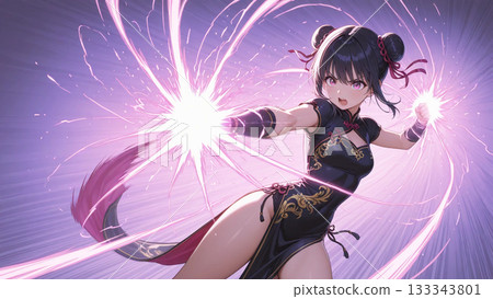 Beautiful fighting girl wearing a Chinese dress Beautiful fighting girl wearing a Chinese dress 133343801