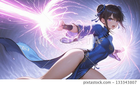 Beautiful fighting girl wearing a Chinese dress 133343807