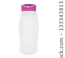 White bottle with pink cap. Liquid packaging products. 133343813