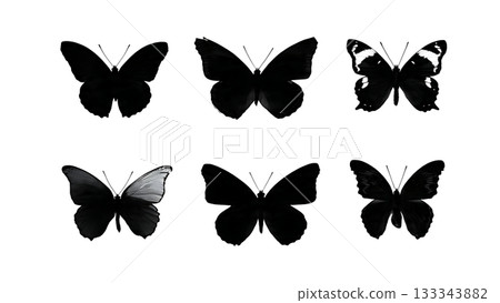 Black Solid Admiral Butterfly Long Smooth Unpowered Glide Silhouettes Set of Six on White Background Black Solid Admiral Butterfly Long Smooth Unpowered Glide Silhouettes Set of Six on White Background 133343882