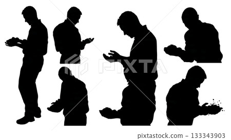 Person Analyzing Soil in Hands Silhouette Set of Six 133343903