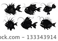Black Solid Anglerfish Bioluminescent Lure Deep Sea Gloom Silhouettes Set of Six on White Background 133343914