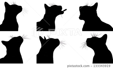 Black Solid Applying Cat Lipstick Owner Silhouettes Set of Six on White Background Black Solid Applying Cat Lipstick Owner Silhouettes Set of Six on White Background 133343919