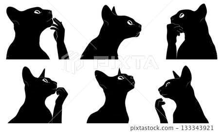 Black Solid Applying Cat Lipstick Owner Silhouettes Set of Six on White Background Black Solid Applying Cat Lipstick Owner Silhouettes Set of Six on White Background 133343921