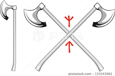 crossed Viking battle axes with Scandinavian runes Algiz protection and Tiwaz - warrior crossed Viking battle axes with Scandinavian runes Algiz protection and Tiwaz - warrior 133343982