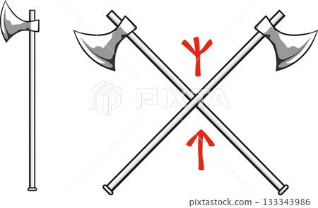 crossed Viking battle axes with Scandinavian runes Algiz protection and Tiwaz - warrior crossed Viking battle axes with Scandinavian runes Algiz protection and Tiwaz - warrior 133343986