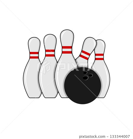 Vector set of bowling. Sport icons set. Bowling game. Bowling ball and pin icon. Simple icon skittles with ball. Logo template. Bowling club, tournaments 133344007