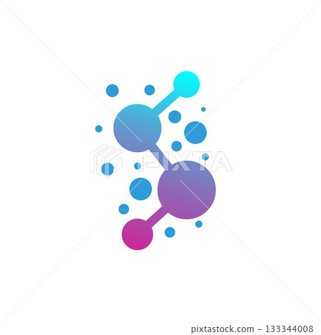 Abstract molecule tech network. Vector science integration and symbol patterns. Metaball shape blobs merge into fluid drops. Medical innovation laboratory icon. Collagen atom 133344008