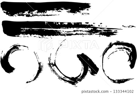 Japanese style material, illustration set of lines drawn with a brush, vector Japanese style material, illustration set of lines drawn with a brush, vector 133344102